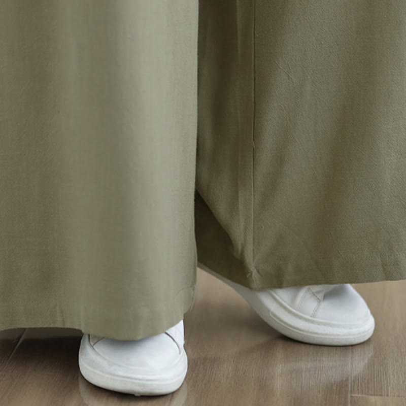 Pantalon large en coton et lin uni pour femme, avec cordon de serrage et poches, longueur cheville , de la Buddha Stones - image 9