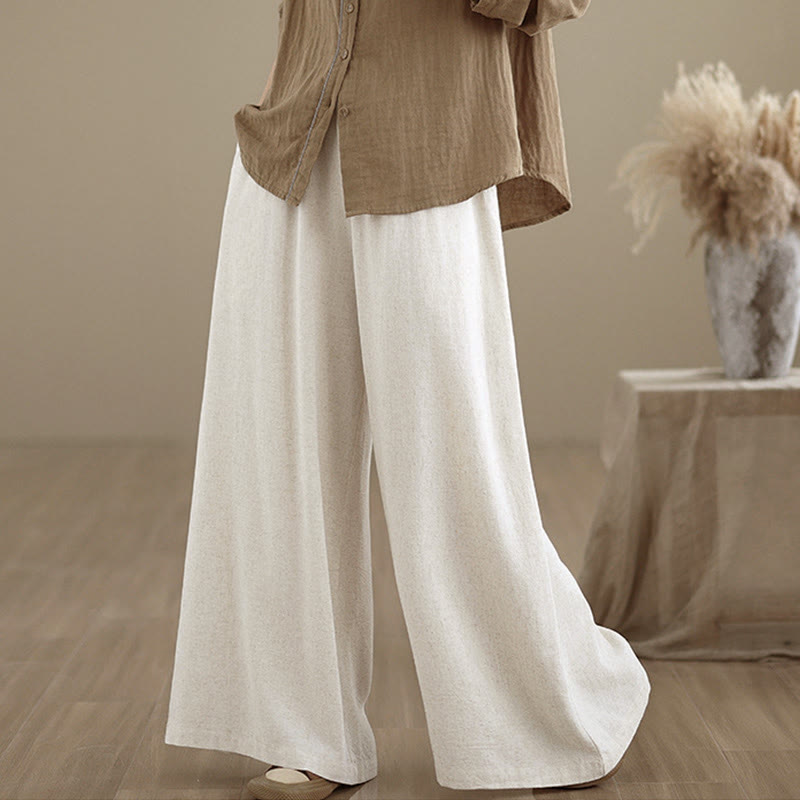 Pantalon large en coton et lin uni pour femme, avec cordon de serrage et poches, longueur cheville , de la Buddha Stones - image 19