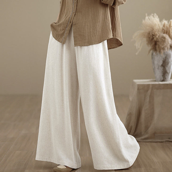 Pantalon large en coton et lin uni pour femme, avec cordon de serrage et poches, longueur cheville , de la Buddha Stones - image 19