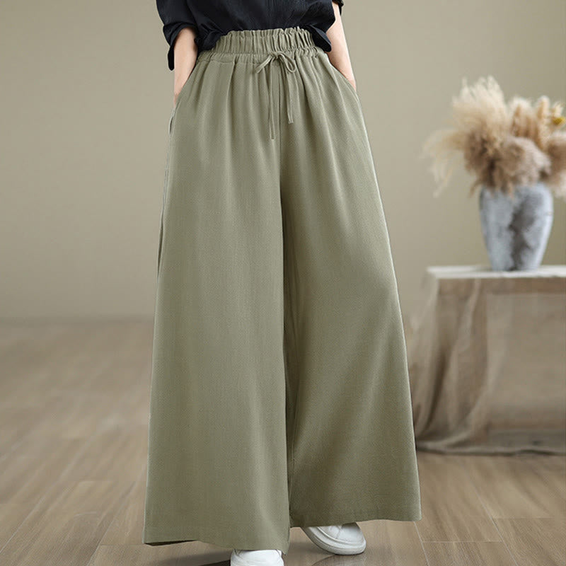 Pantalon large en coton et lin uni pour femme, avec cordon de serrage et poches, longueur cheville , de la Buddha Stones - image 1