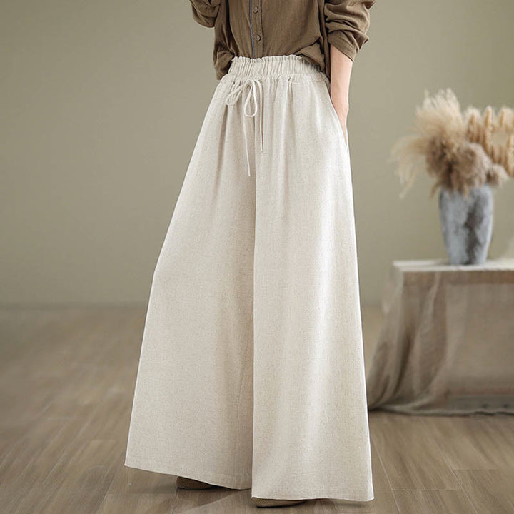 Pantalon large en coton et lin uni pour femme, avec cordon de serrage et poches, longueur cheville , de la Buddha Stones - image 16