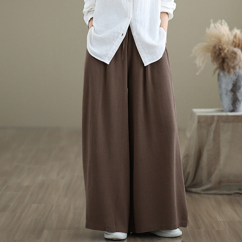 Pantalon large en coton et lin uni pour femme, avec cordon de serrage et poches, longueur cheville , de la Buddha Stones - image 22