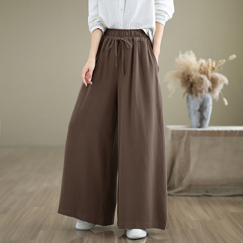Pantalon large en coton et lin uni pour femme, avec cordon de serrage et poches, longueur cheville , de la Buddha Stones - Terre de sienne - US6，UK/AU10，EU38 (XL) - image 21