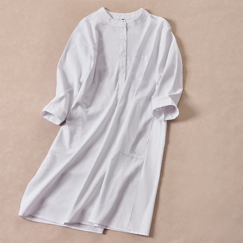 Chemises en coton à manches trois-quarts avec poches, motif boutons unis et Buddha Stones, style automne - image 9