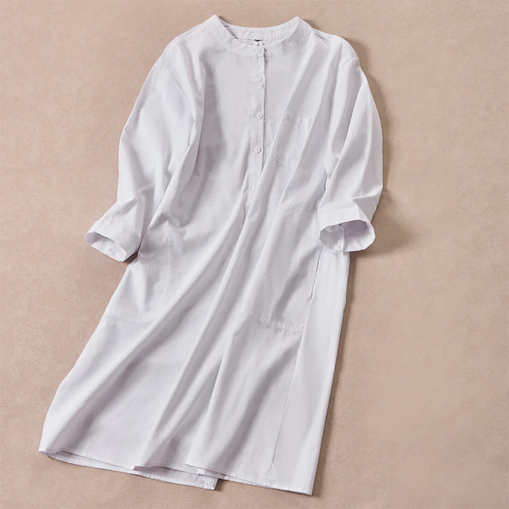 Chemises en coton à manches trois-quarts avec poches, motif boutons unis et Buddha Stones, style automne - image 9