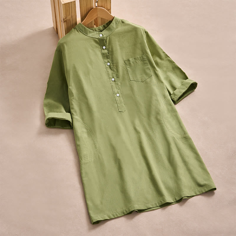 Robe midi femme en coton, manches trois-quarts, poches, couleur unie, motif Buddha Stones, automne - JauneVert - US14，UK/AU18，EU46 (2XL) - image 6