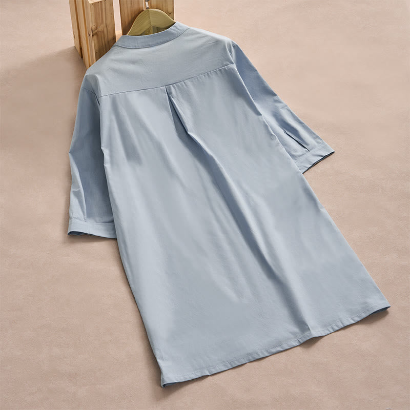 Robe midi femme en coton, manches trois-quarts, poches, couleur unie, motif Buddha Stones, automne - image 1