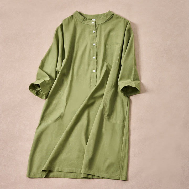 Robe midi femme en coton, manches trois-quarts, poches, couleur unie, motif Buddha Stones, automne - image 7