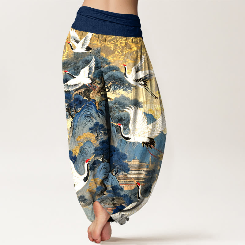 Pantalon harem à taille élastique pour femme, en pur coton, motif magnifique sapin de la montagne et pierres de Buddha Stones - image 1