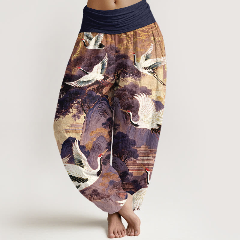 Pantalon harem à taille élastique pour femme, en pur coton, motif magnifique sapin de la montagne et pierres de Buddha Stones - Violette sombre - US16，UK/AU20，EU48 (3XL) - image 5