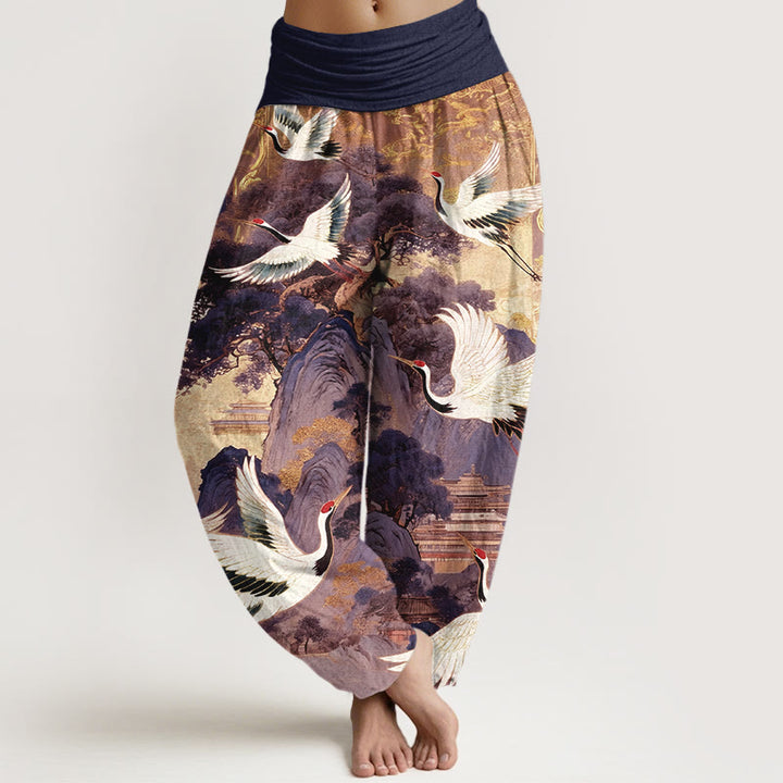 Pantalon harem à taille élastique pour femme, en pur coton, motif magnifique sapin de la montagne et pierres de Buddha Stones - Violette sombre - US16，UK/AU20，EU48 (3XL) - image 5