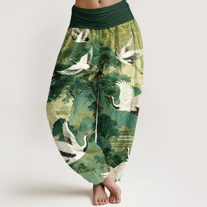 Pantalon harem à taille élastique pour femme, en pur coton, motif magnifique sapin de la montagne et pierres de Buddha Stones - Vert - US16，UK/AU20，EU48 (3XL) - image 8