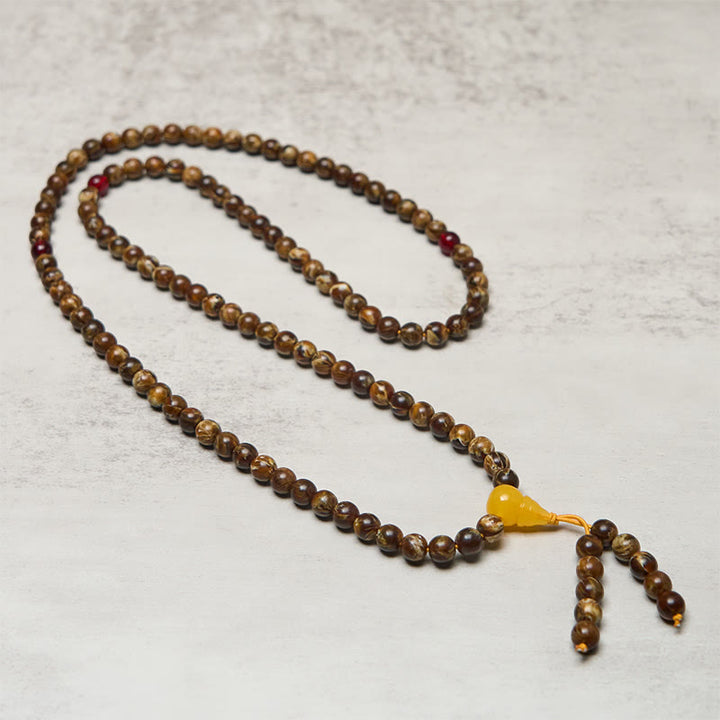 Mala en gourde d'ambre multicolore avec 108 Buddha Stones - image 2