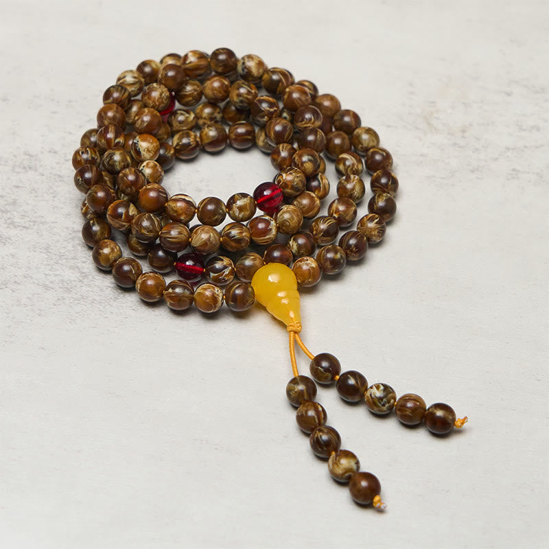 Mala en gourde d'ambre multicolore avec 108 Buddha Stones - 12 mm - image 0