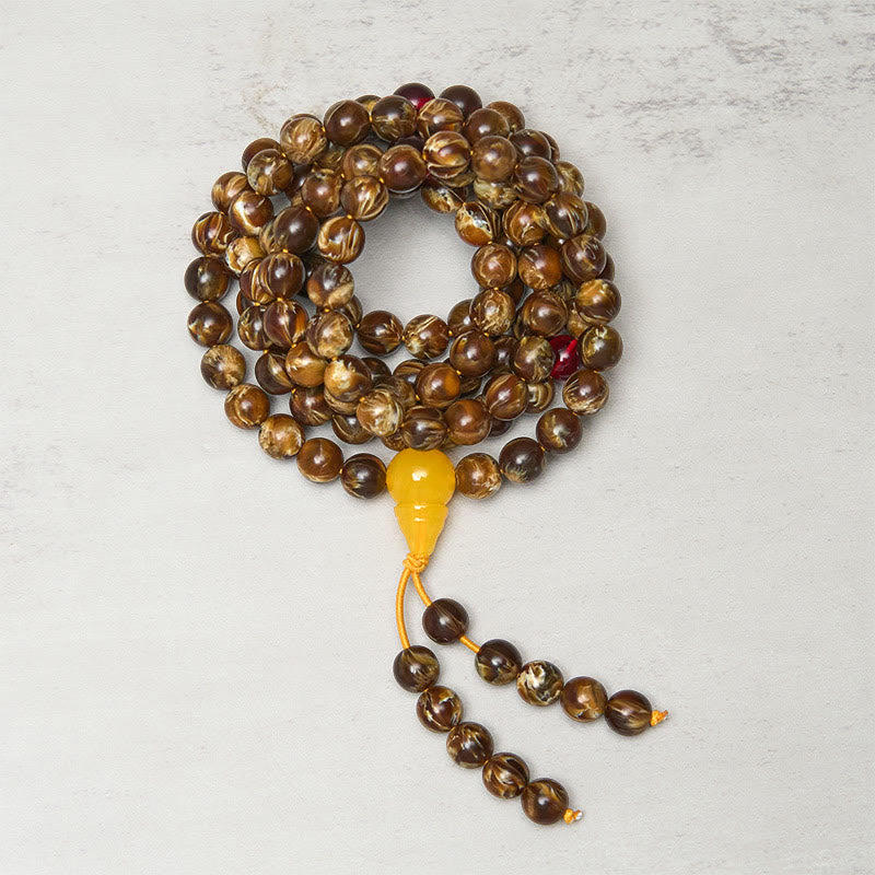 Mala en gourde d'ambre multicolore avec 108 Buddha Stones - image 1