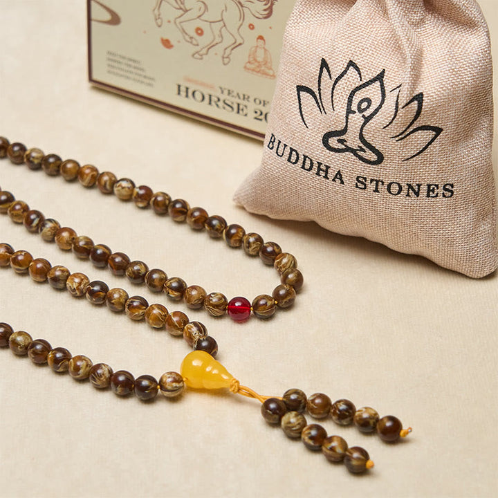 Mala en gourde d'ambre multicolore avec 108 Buddha Stones - image 4