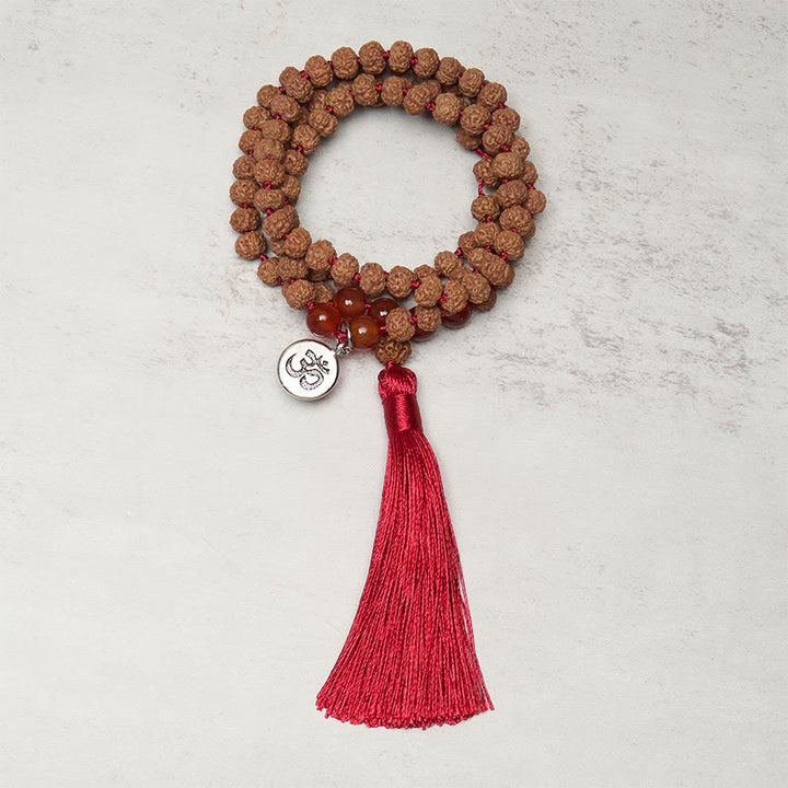 Mala de Buddha Stones tibétaines, 108 perles, graine de Bodhi, symbole Om, breloque, pompon, prospérité et bonne fortune - image 1