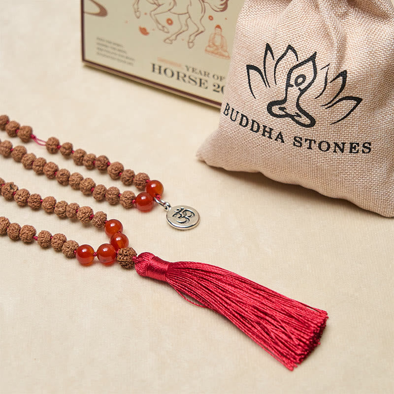 Mala de Buddha Stones tibétaines, 108 perles, graine de Bodhi, symbole Om, breloque, pompon, prospérité et bonne fortune - image 5