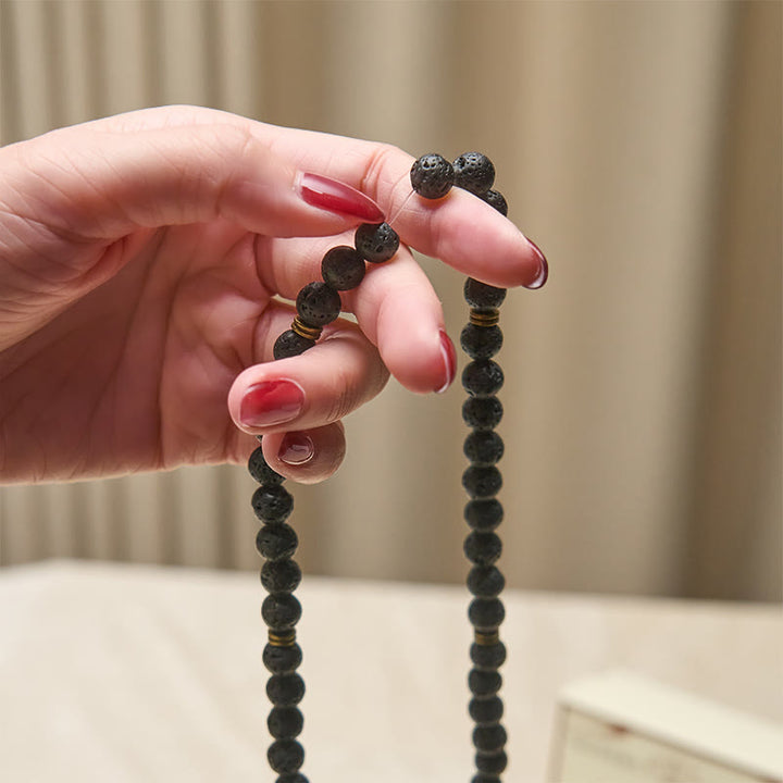 Mala en Buddha Stones rétro en forme de lotus, perle de lave, symbole de guérison et de nouveau départ - image 4