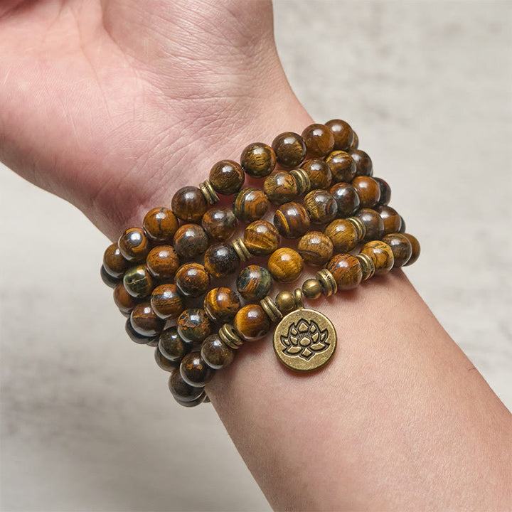 Mala de force en Buddha Stones, symbole du lotus et œil de tigre - image 3
