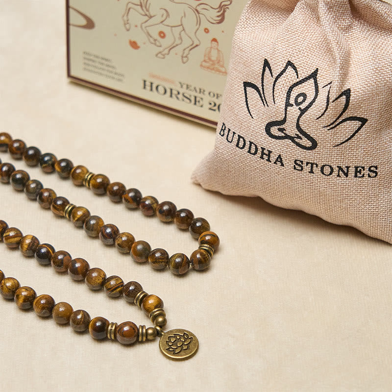 Mala de force en Buddha Stones, symbole du lotus et œil de tigre - image 5
