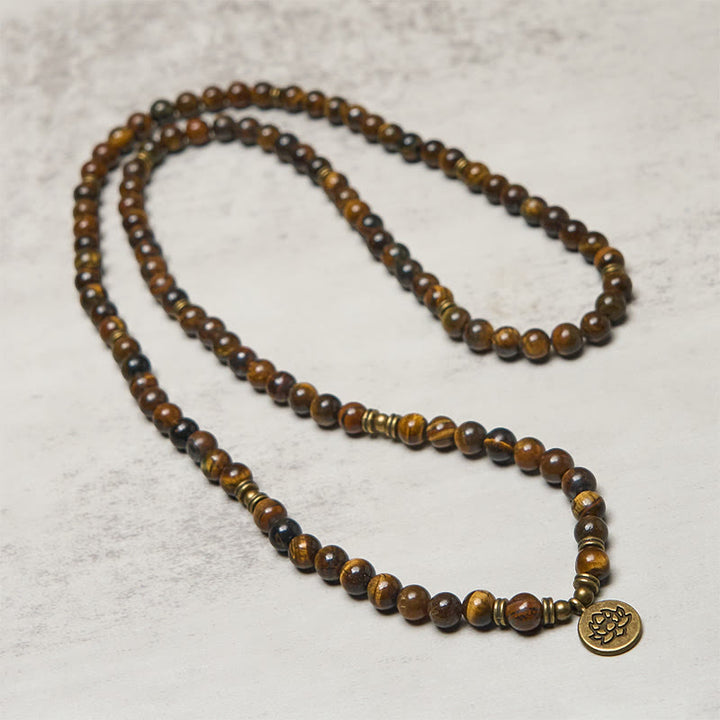 Mala de force en Buddha Stones, symbole du lotus et œil de tigre - image 2