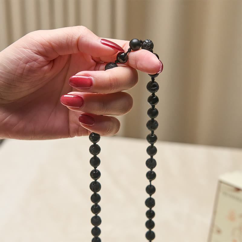 Buddha Stones, onyx noir, pierre de lave, pompon, mala de protection et de fortune - image 4