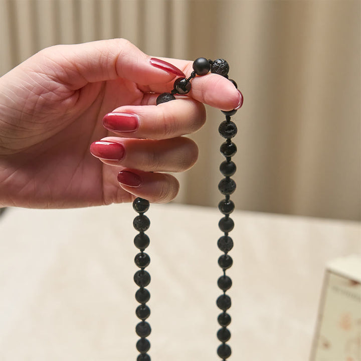 Buddha Stones, onyx noir, pierre de lave, pompon, mala de protection et de fortune - image 4