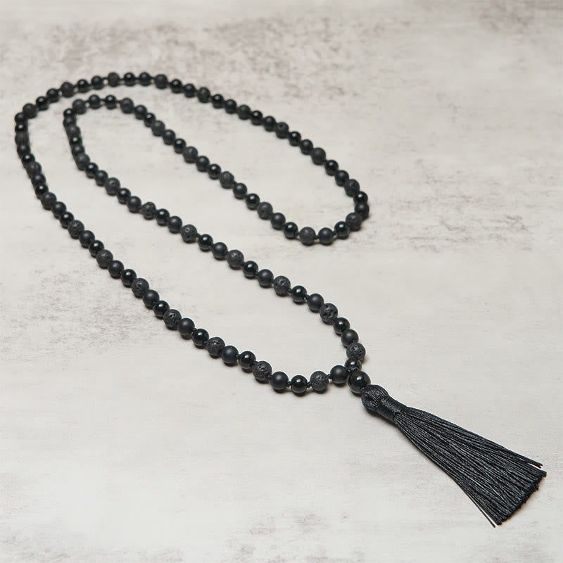 Buddha Stones, onyx noir, pierre de lave, pompon, mala de protection et de fortune - image 2