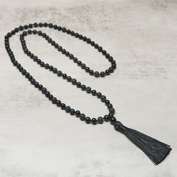 Buddha Stones, onyx noir, pierre de lave, pompon, mala de protection et de fortune - image 2