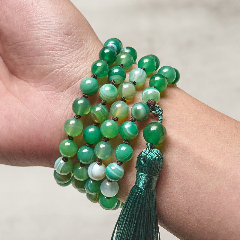 Bracelet de protection en Buddha Stones et pompon en malachite - image 3