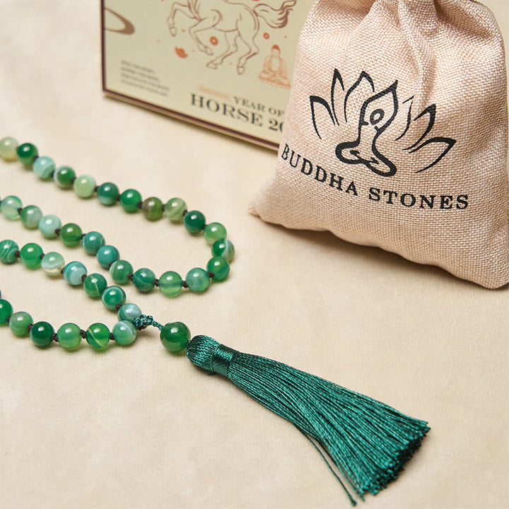 Bracelet de protection en Buddha Stones et pompon en malachite - image 5