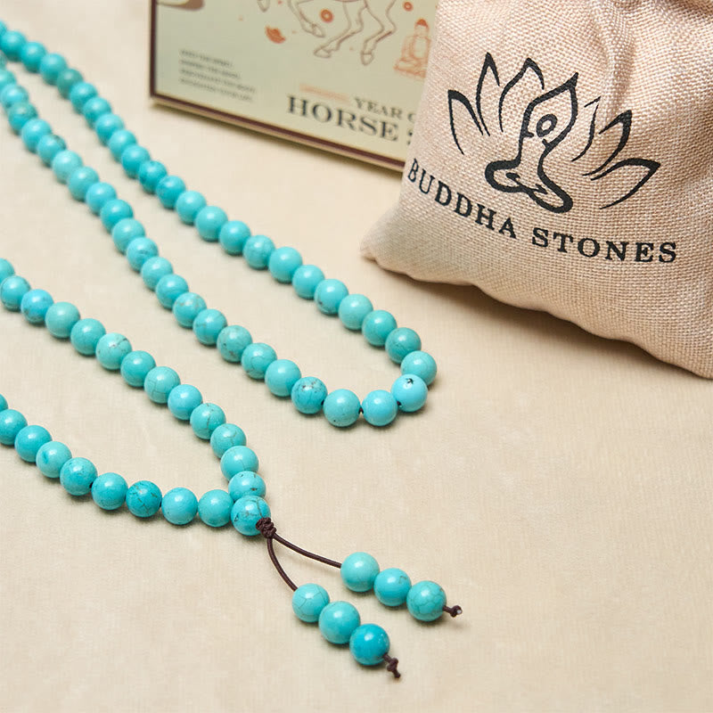 Mala de sagesse et d'équilibre en Buddha Stones, 108 perles turquoise - image 6
