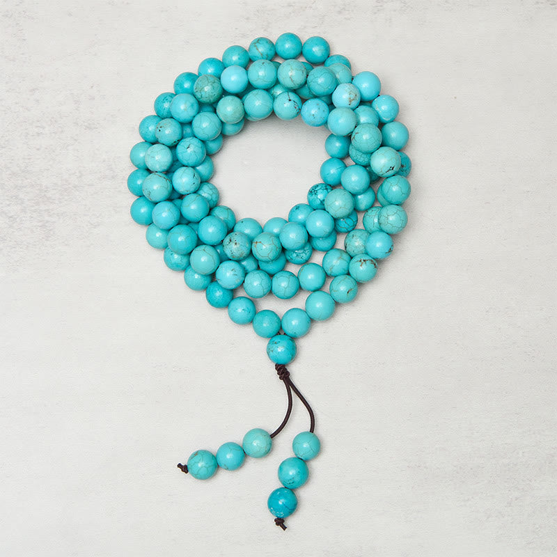 Mala de sagesse et d'équilibre en Buddha Stones, 108 perles turquoise - image 1