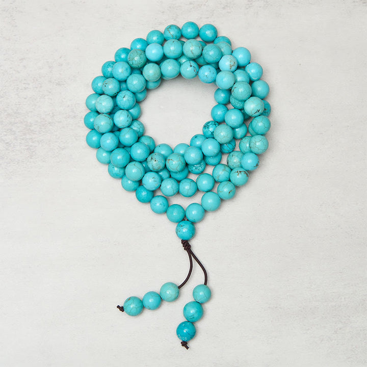 Mala de sagesse et d'équilibre en Buddha Stones, 108 perles turquoise - image 1
