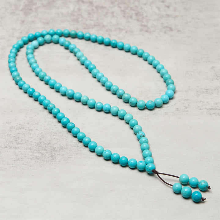 Mala de sagesse et d'équilibre en Buddha Stones, 108 perles turquoise - image 3