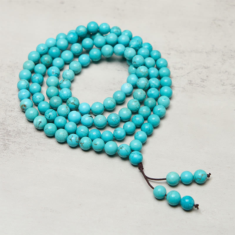 Mala de sagesse et d'équilibre en Buddha Stones, 108 perles turquoise - image 2