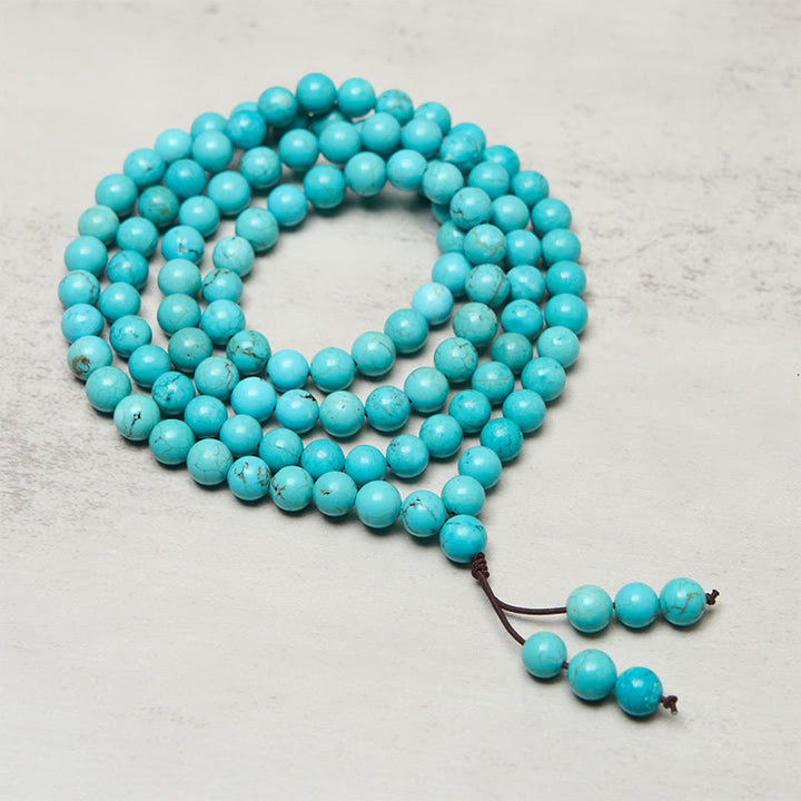 Mala de sagesse et d'équilibre en Buddha Stones, 108 perles turquoise - image 2