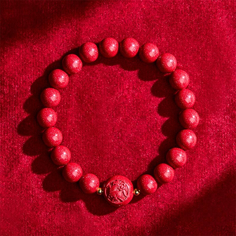 Bracelet en cinabre sculpté, orné de Buddha Stones , symbole de paix et de bénédiction, année du Cheval du zodiaque chinois, signe du Bouddha. - image 3