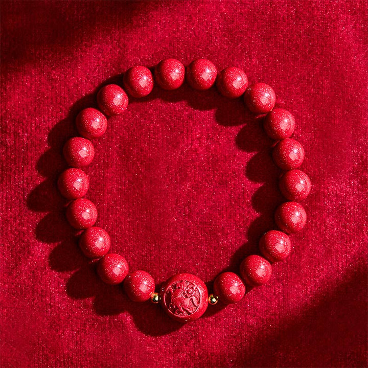 Bracelet en cinabre sculpté, orné de Buddha Stones , symbole de paix et de bénédiction, année du Cheval du zodiaque chinois, signe du Bouddha. - image 3