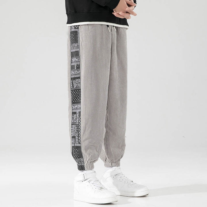 Pantalon homme en velours côtelé, coupe droite, longueur cheville, avec poches, motif cachemire et cordon de serrage latéral, orné de Buddha Stones. - Gris clair - US/UK/AU46，EU56 (5XL) - image 13