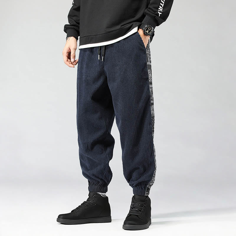 Pantalon homme en velours côtelé, coupe droite, longueur cheville, avec poches, motif cachemire et cordon de serrage latéral, orné de Buddha Stones. - SteelBlue - US/UK/AU46，EU56 (5XL) - image 27