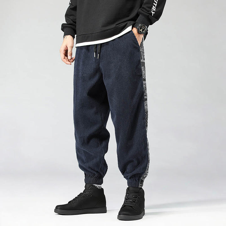 Pantalon homme en velours côtelé, coupe droite, longueur cheville, avec poches, motif cachemire et cordon de serrage latéral, orné de Buddha Stones. - SteelBlue - US/UK/AU46，EU56 (5XL) - image 27