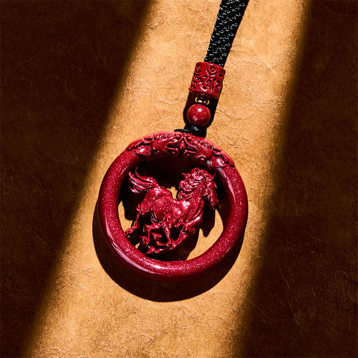 Collier pendentif en cinabre naturel sculpté en Buddha Stones, année du Cheval, boucle de paix, symbole de concentration. - image 3