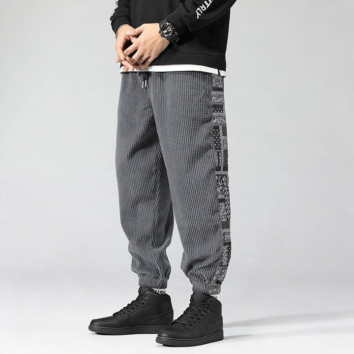 Pantalon homme en velours côtelé, coupe droite, longueur cheville, avec poches, motif cachemire et cordon de serrage latéral, orné de Buddha Stones. - Gris - US/UK/AU46，EU56 (5XL) - image 19