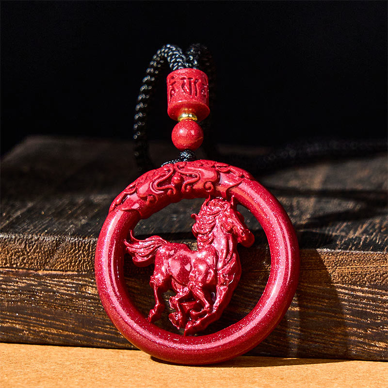 Collier pendentif en cinabre naturel sculpté en Buddha Stones, année du Cheval, boucle de paix, symbole de concentration. - image 1