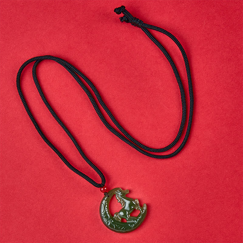 Buddha Stones, zodiaque chinois, année du Cheval, pendentif en jade sculpté, porte-bonheur et prospérité, collier - image 4