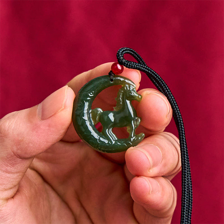 Buddha Stones, zodiaque chinois, année du Cheval, pendentif en jade sculpté, porte-bonheur et prospérité, collier - image 3