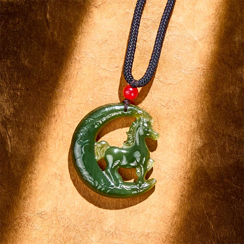 Buddha Stones, zodiaque chinois, année du Cheval, pendentif en jade sculpté, porte-bonheur et prospérité, collier - image 2