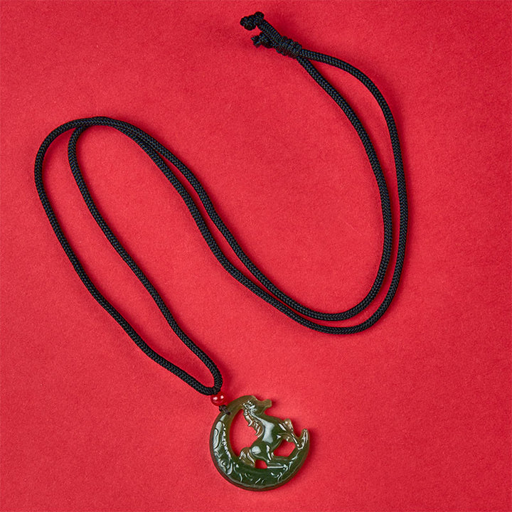 Buddha Stones, zodiaque chinois, année du Cheval, pendentif en jade sculpté, porte-bonheur et prospérité, collier - image 4